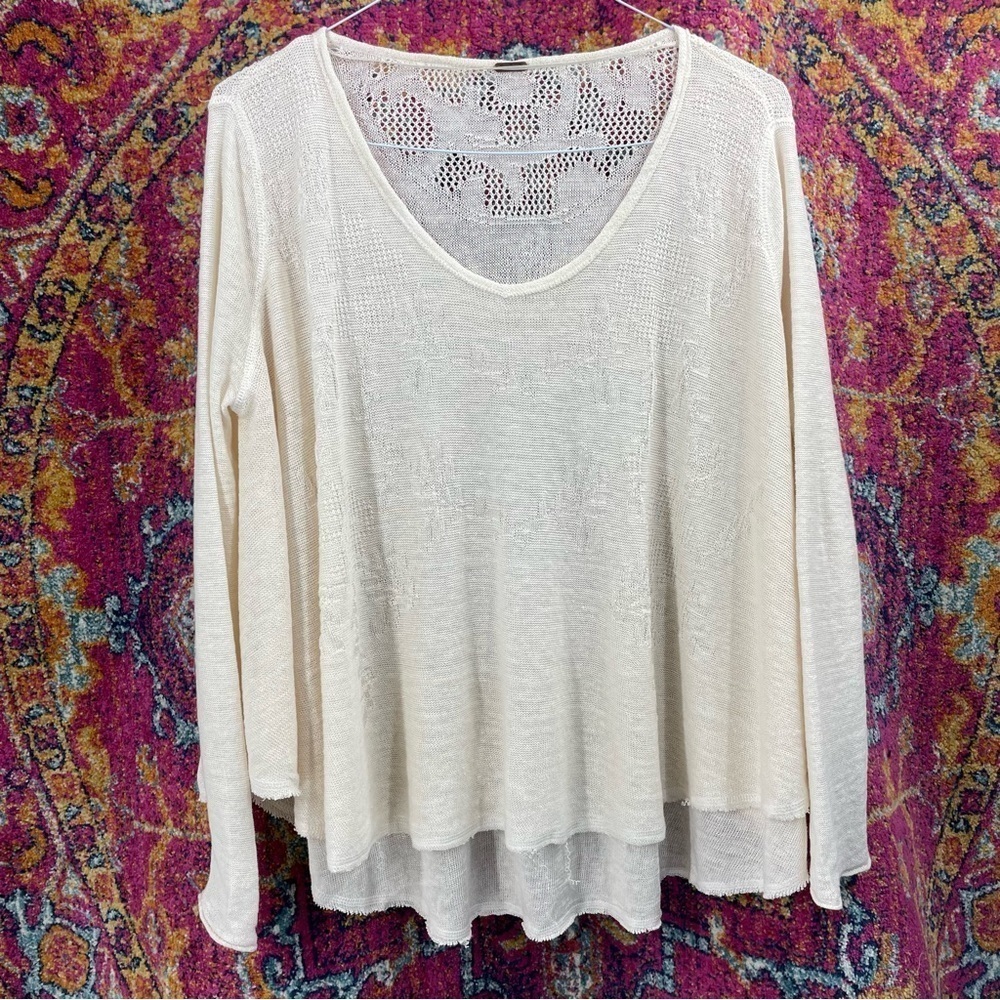 FREE PEOPLE Linen Knitted Scoop VNeck Long Sleeve Flowy Lightweight Tunic Top - Picture 2 of 8